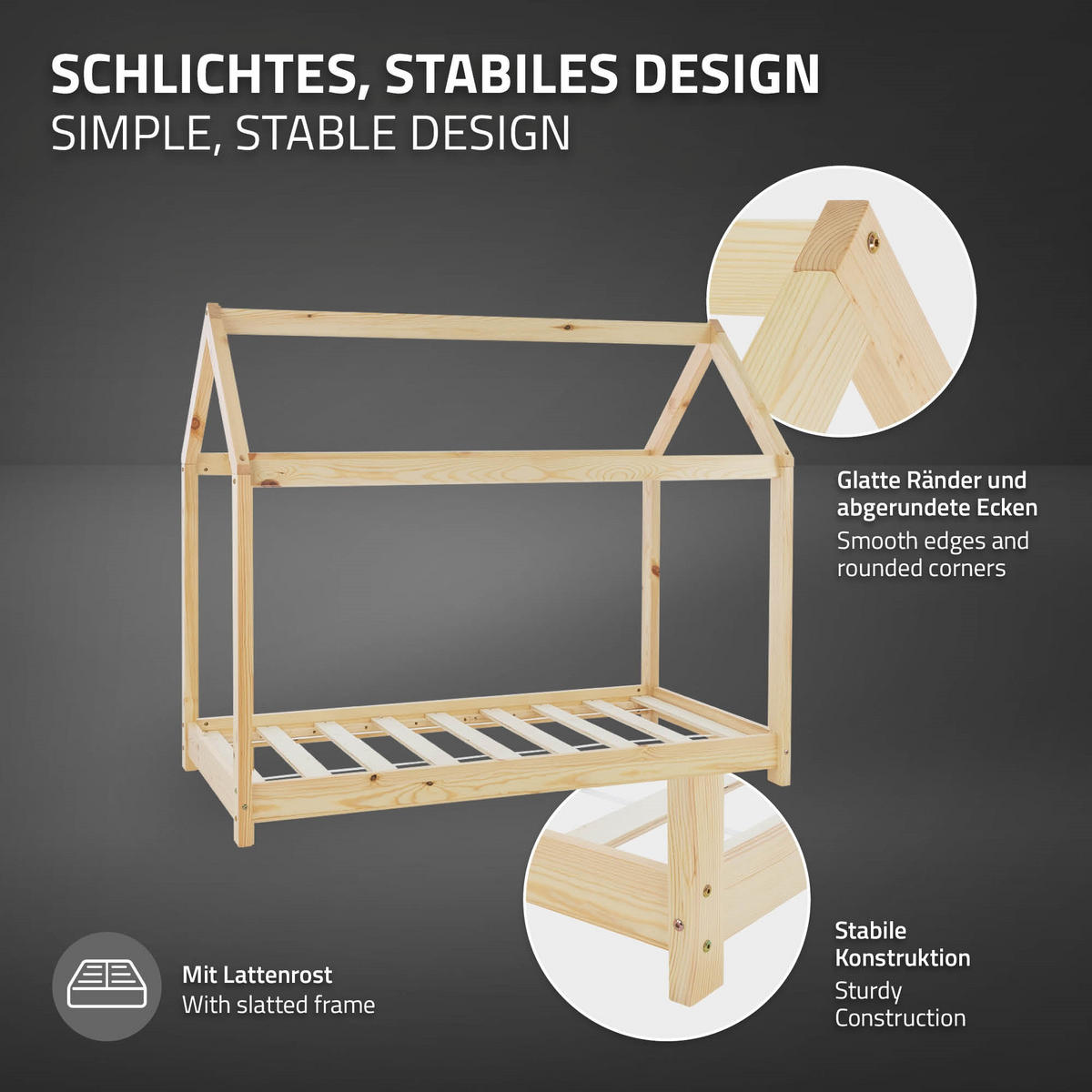 KINDERBETT mit Dach und Matratze 70x140 cm Natur - Naturfarben, Holz (70/140cm) - ML-DESIGN