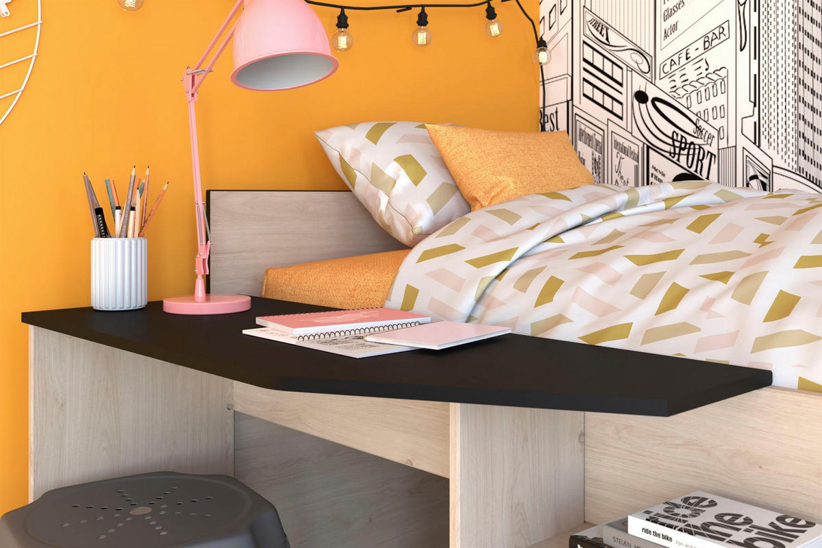 HOCHBETT Parisot Milky 90x200 Holznachbildung Weiß/Japanische Eiche - Eichefarben/Schwarz, Kunststoff (90/200cm) - 58aufmkessel
