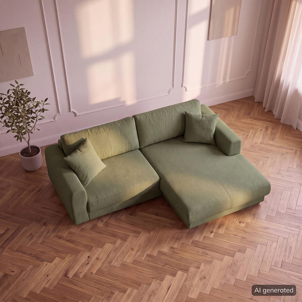 ECKSOFA mit Longchair - Schwarz/Grün, Holz/Kunststoff (238/183cm) - home24