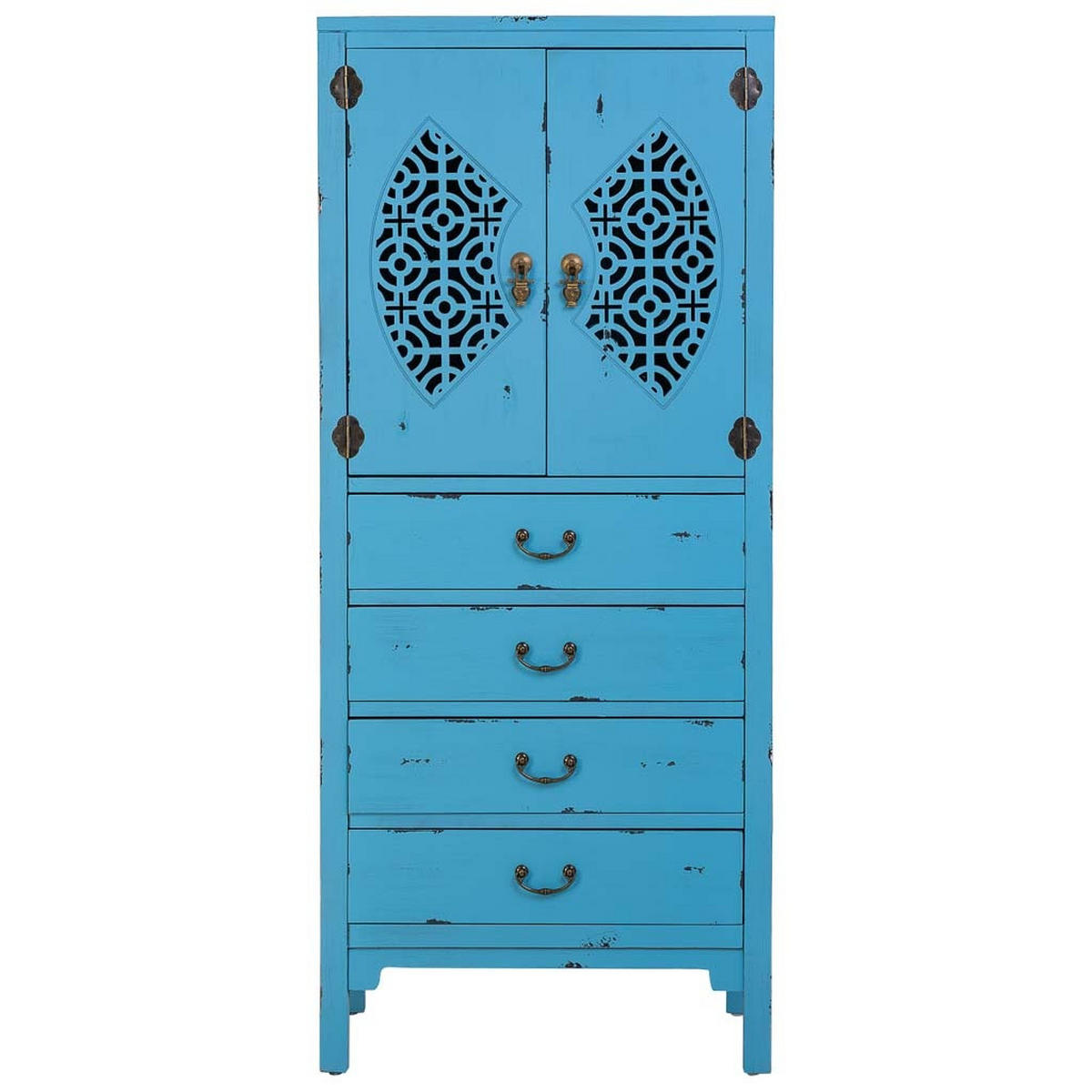 HOLZSCHRANK mit 4 schubladen und 2 türen 60x40x140 cm blau - Blau, Holz (60/140/40cm) - Wanderlust