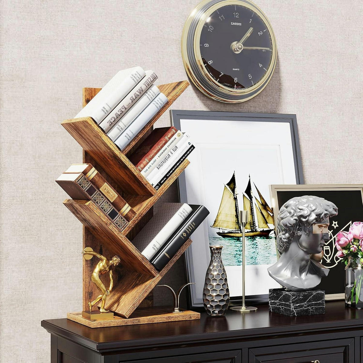 BÜCHERREGAL Baumstruktur 4 Ebenen Rustikal Braun 60 cm - Braun, Holzwerkstoff (17/60/30cm)