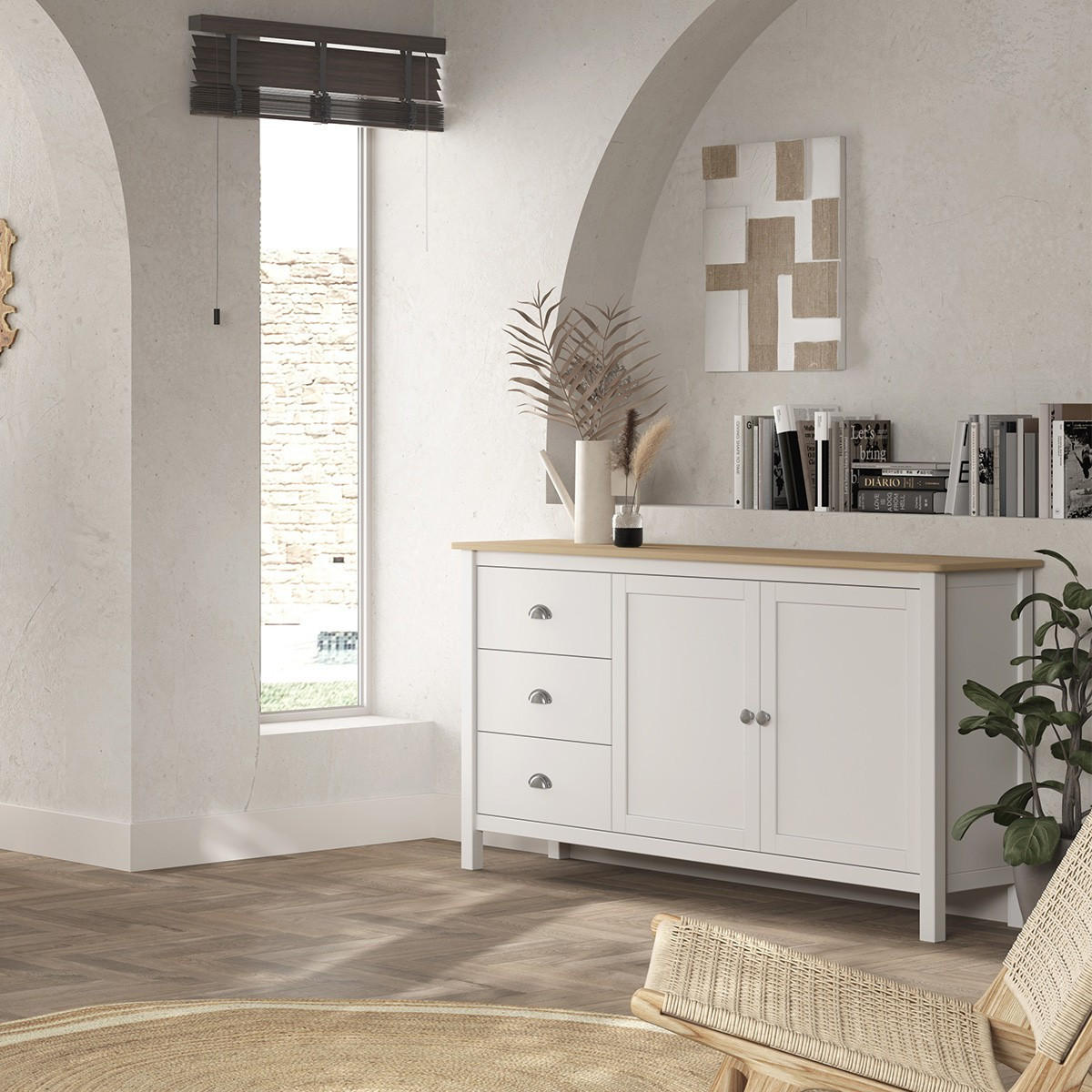 KOMMODE Misti Weiß 150/40/80.5 cm - Weiß, Holz (40/80.5/150cm) - Calicosy