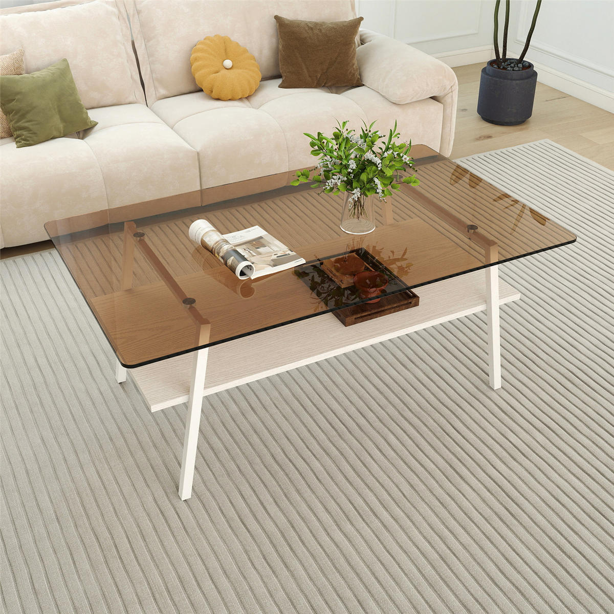 COUCHTISCH Glasplatte mit Metallgestell - Weiß, Glas (58/98/42.5cm) - Kaket