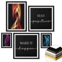 WANDBILDER 5er-Set - 50x50 cm & 20x30 cm & 40x60 cm Schwarzer Rahmen - Blumen Marmor weiß schwarz - Schwarz, Kunststoff (40/60cm) - ArtPrintCave