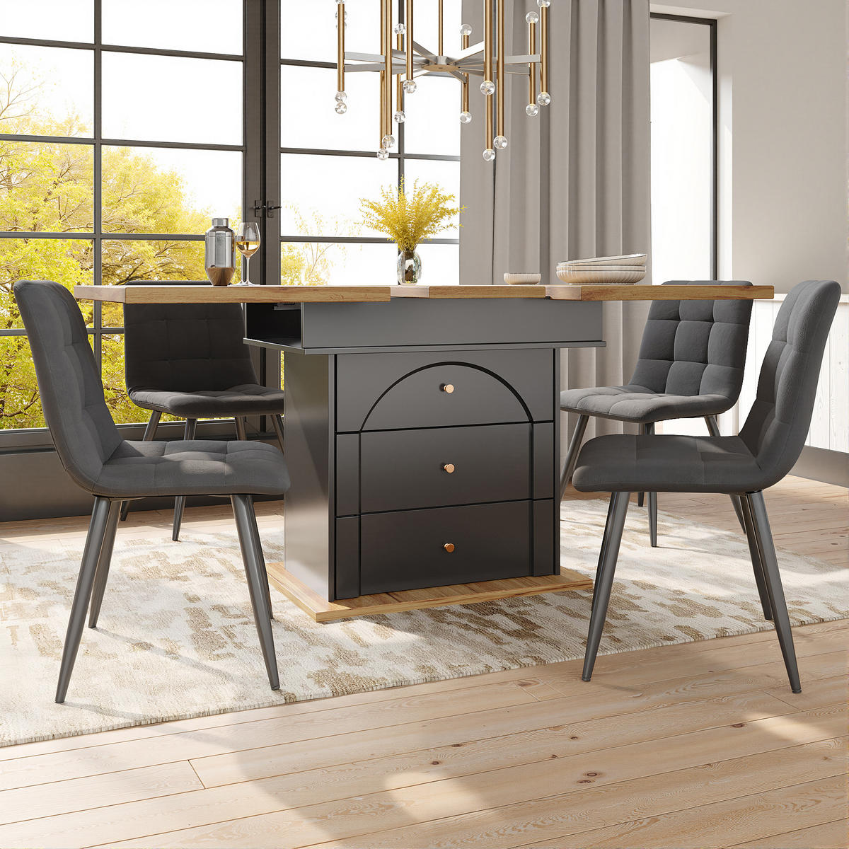 AUSZIEHTISCH 110-140/80/75 cm in Schwarz/Natur mit Stauraum - Schwarz, Holzwerkstoff (110/80/75cm) - BEAOK