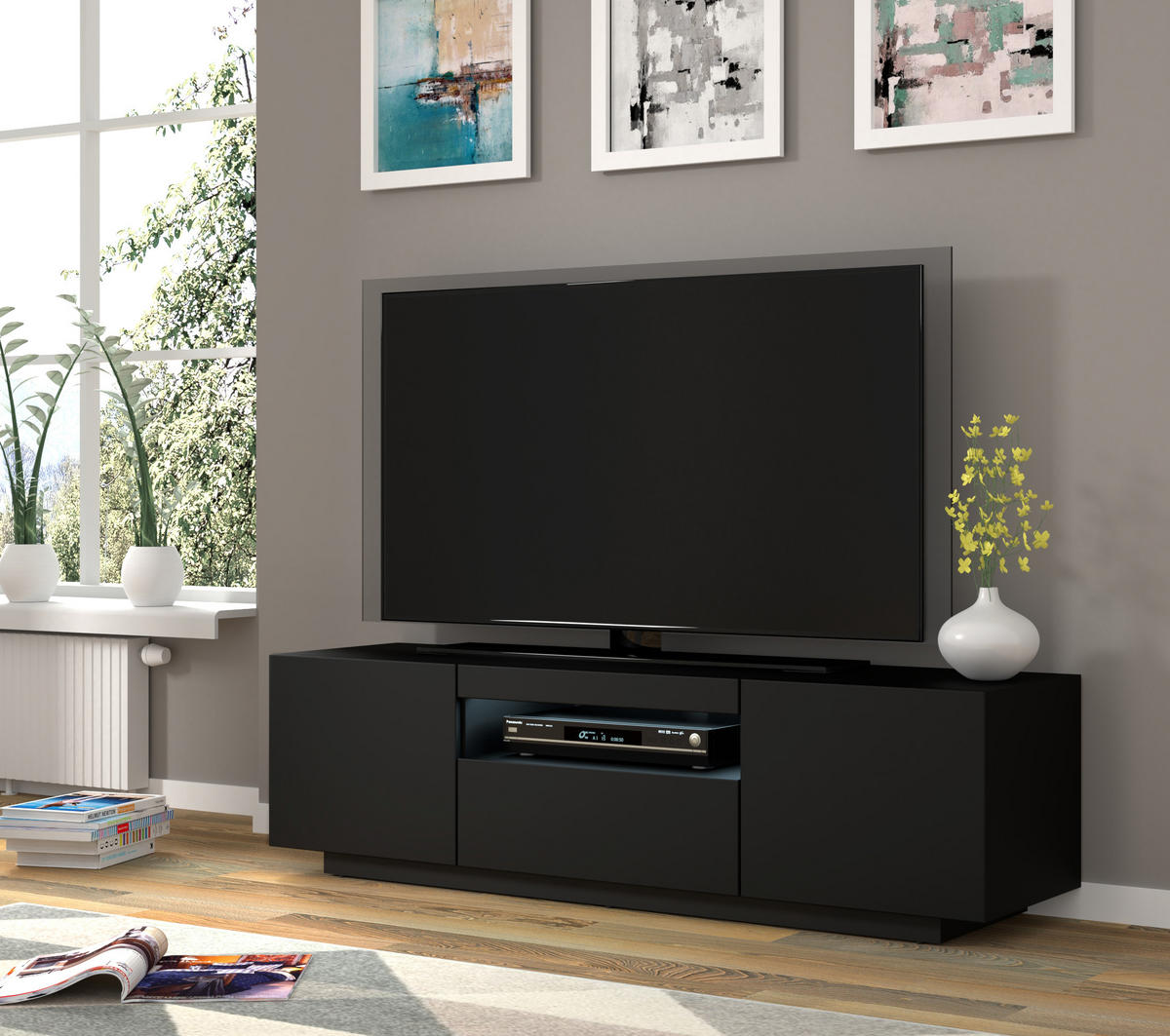 TV LOWBOARD Schwarz 150/42/37 - Schwarz, Holzwerkstoff (150/42/37cm) - RAUMHIRSCH FURNITURE