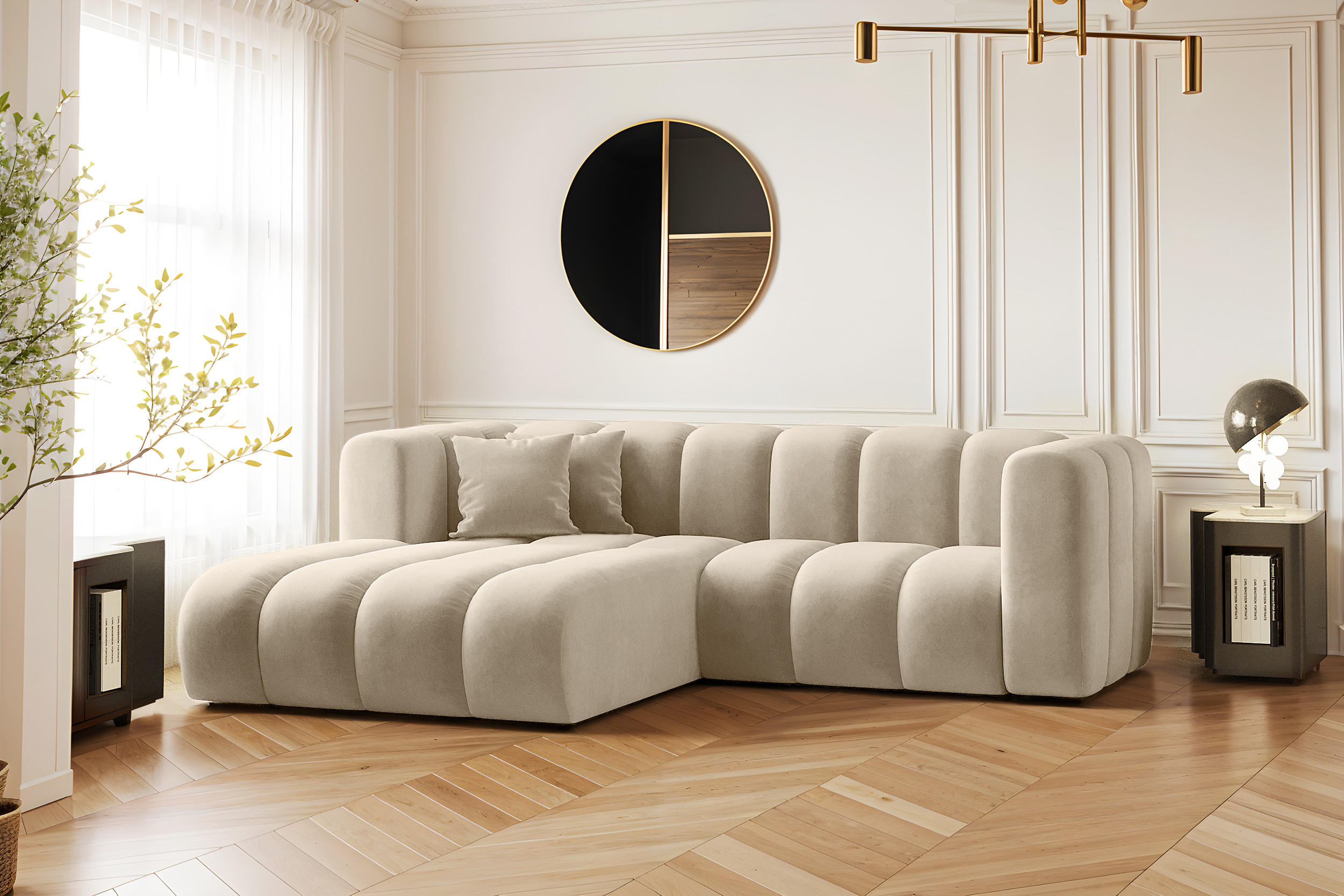ECKSOFA L-from, Sofa Grand modular stoff Salvador Beige Links - Beige, Holz (179/227cm) - Kaiser Möbel