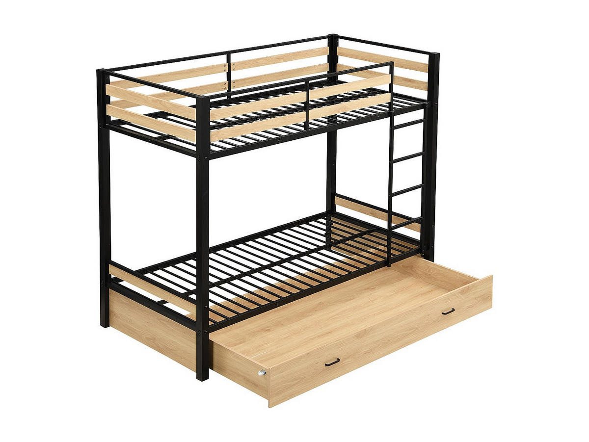 ETAGENBETT - 2 Personen - Metall - Schwarz, Naturfarben Hell - - Schwarz/Naturfarben, Metall - Vente-Unique