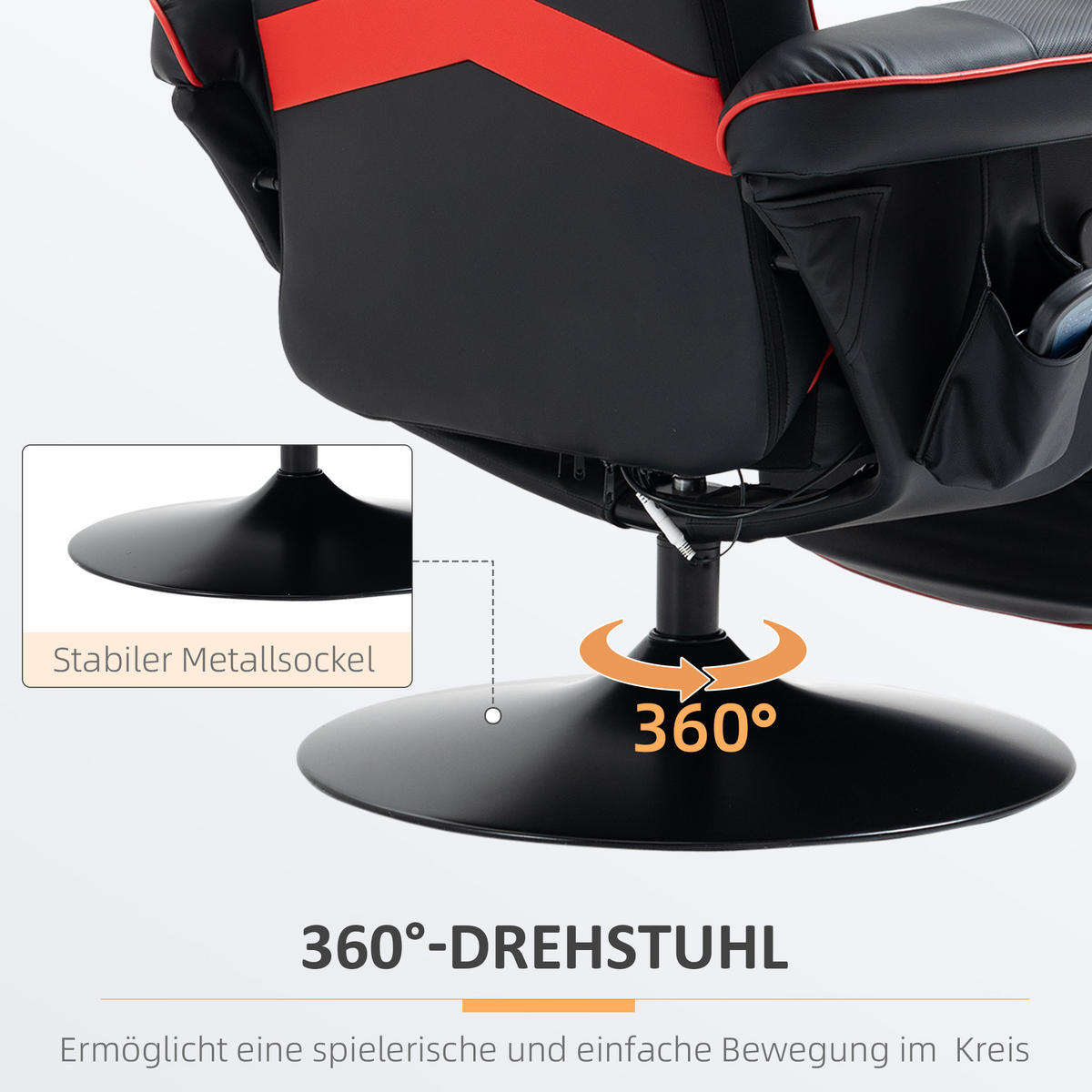 RELAXSESSEL mit Massagefunktion, Rot - Rot/Schwarz, Kunststoff/Metall (82.5/111.5/79.5cm) - HOMCOM