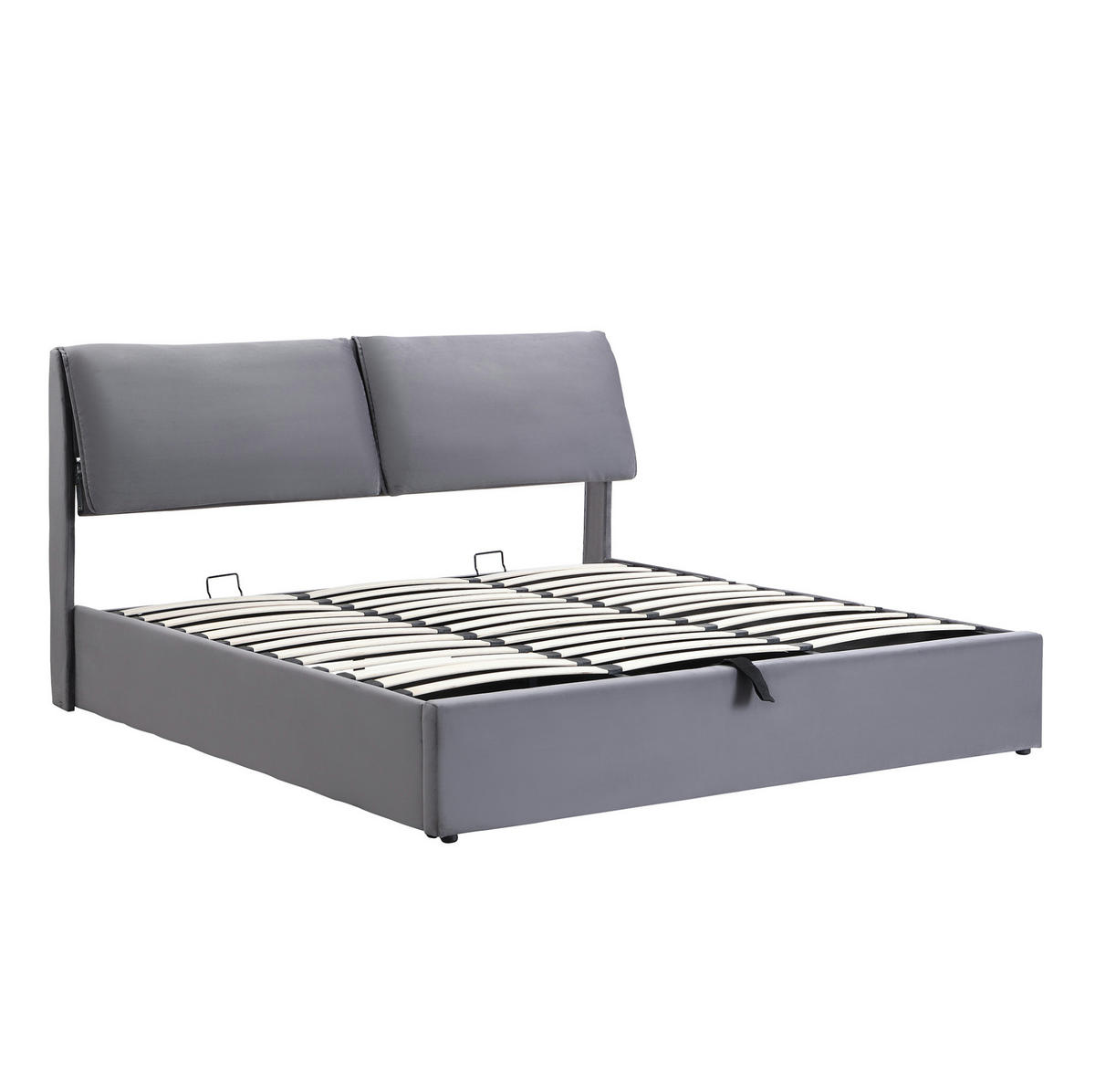 POLSTERBETT 160/200 cm Grau aus Samt mit Bettkasten - Grau, Textil (160/200cm) - OKMYHOME