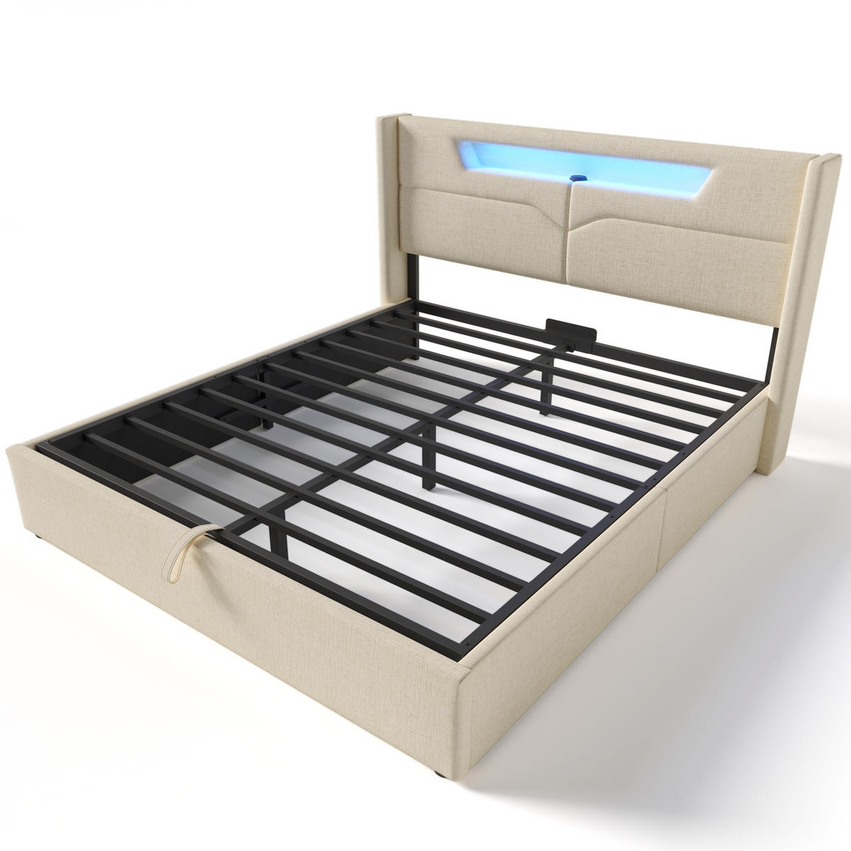 POLSTERBETT 140/200 cm Beige mit USB- und Type-C-Anschlüssen und LED-Beleuchtung - Beige, Textil (140/200cm) - OKWISH