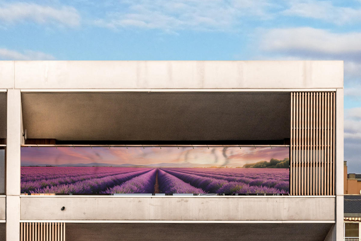 BALKON-SICHTSCHUTZ Lavendelfeld - Sonnenuntergang - Lila - Blumen - Violett, Kunststoff (500/80cm) - MuchoWow