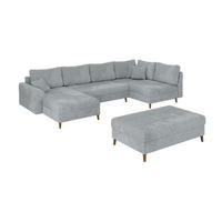 WOHNLANDSCHAFT inkl. Hocker Sigurd Hellgrau Chenille - Hellgrau/Braun, Holz/Textil (310/81/161cm) - S-Style Möbel