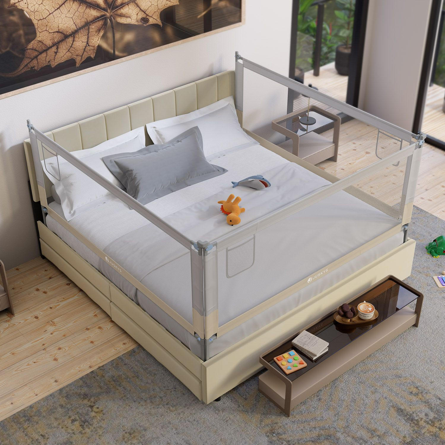 BETTSCHUTZGITTER Jaron 200/71-101 cm - Beige, Textil (200/200cm) - Juskys