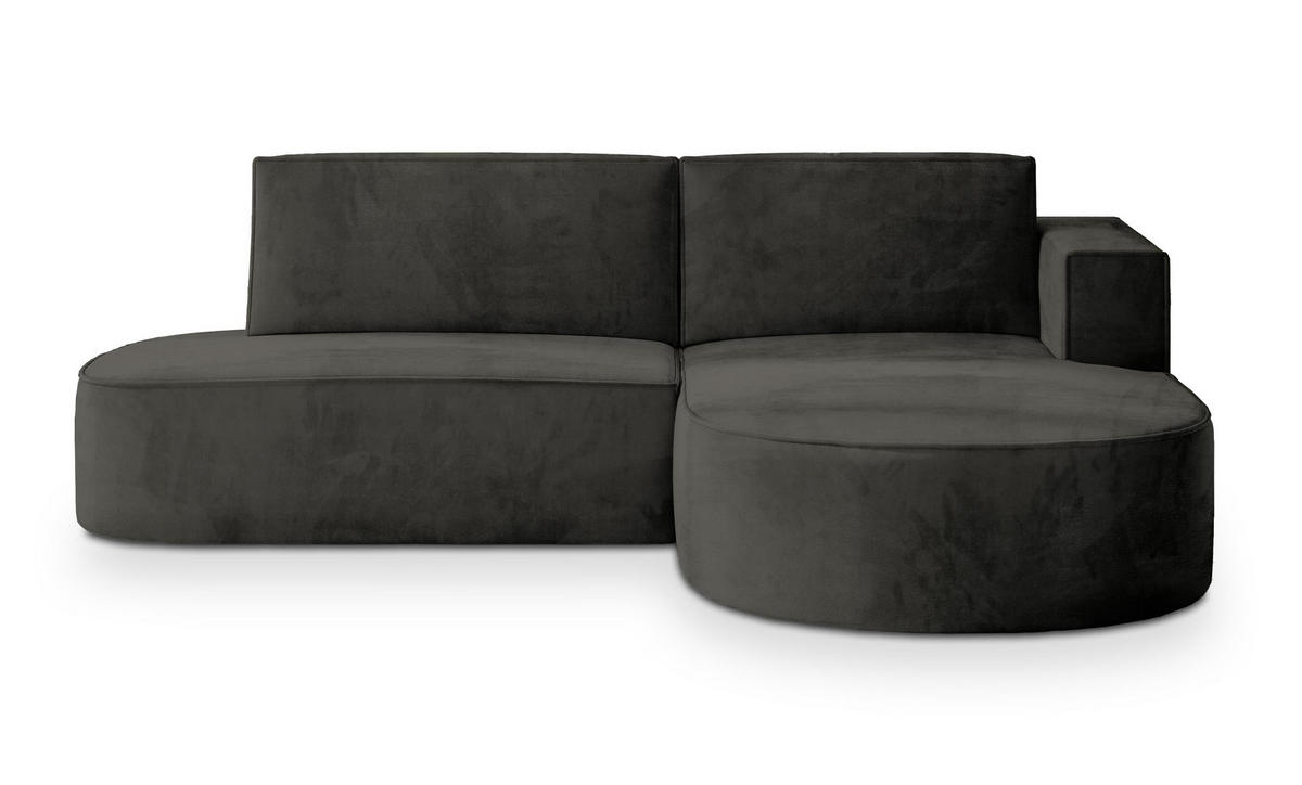 ECKSOFA CORTIO M R-S Schwarz Velours-Stoff mit Schlaffunktion - Schwarz, Holz (265/174cm) - MASSENO