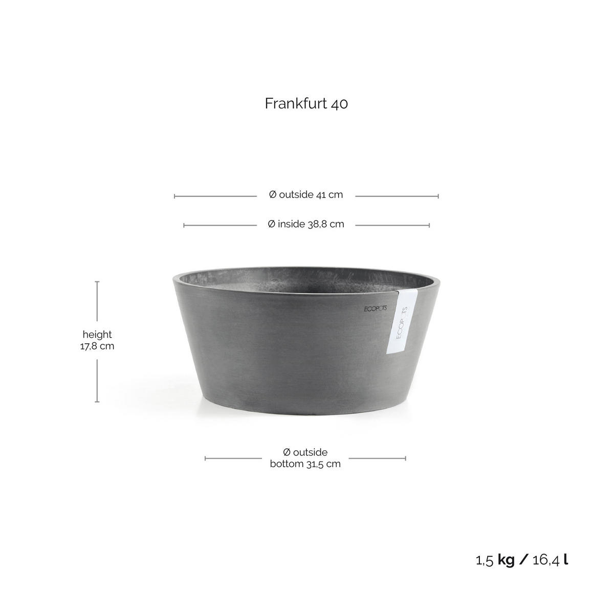 BLUMENTOPF Frankfurt 50/25,7 cm Grau - Grau, Kunststoff (41/17.8cm) - Ecopots