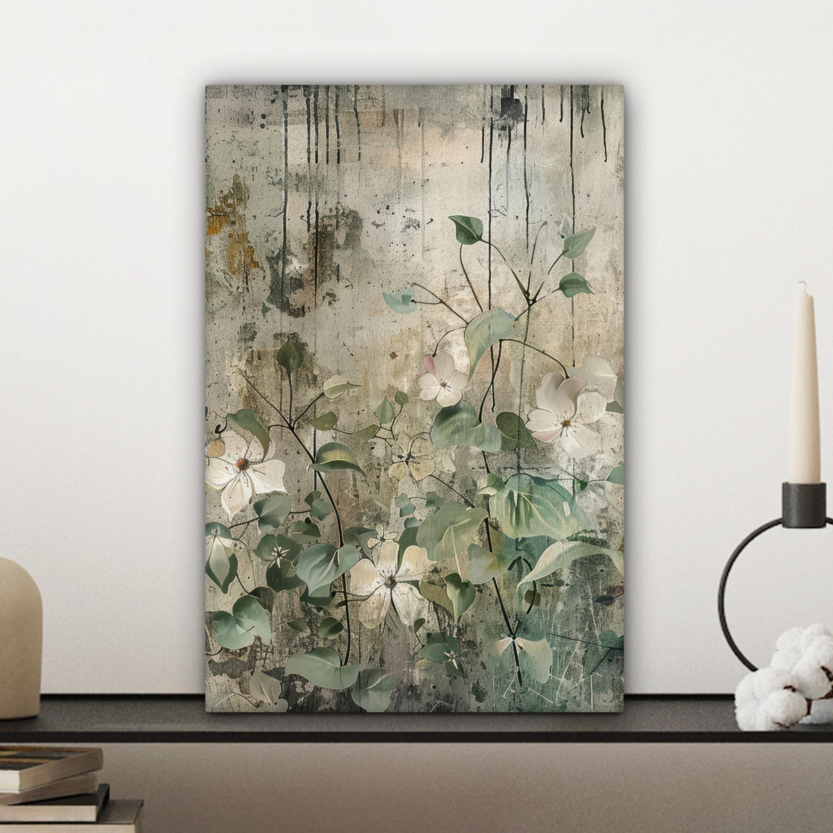 LEINWANDBILD - Blumen - Blätter - Abstrakt - Modern - 20x30 - Bilder - Grau, Textil (20/30cm) - MuchoWow