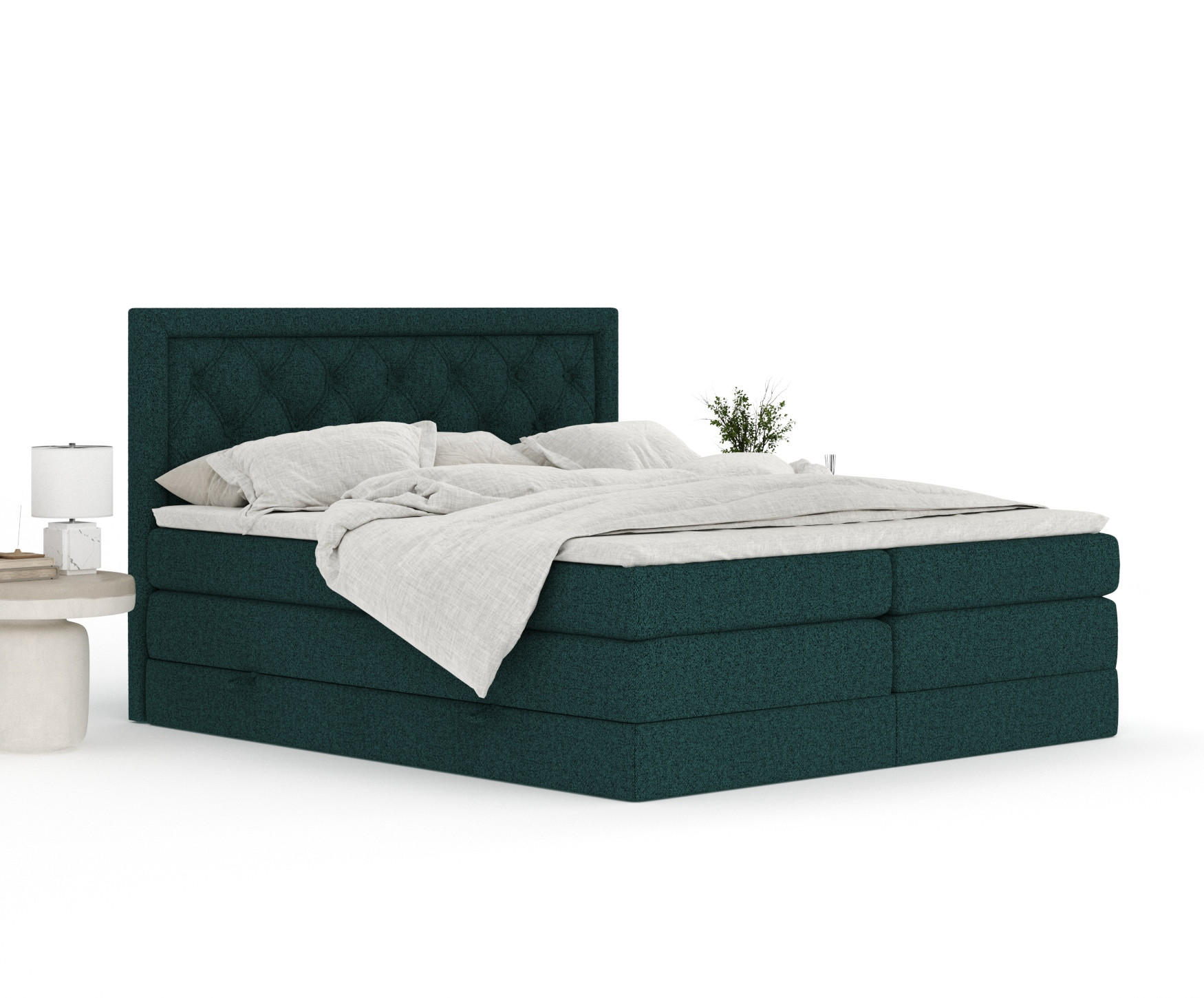 Thumbnail - Maison de Reve Boxspringbett, Grün, Textil, Buche, Kiefer, H3 + H4, 7-Zonen, Höhe ca. 40 cm, 200x200 cm, Handmade in Eur...
