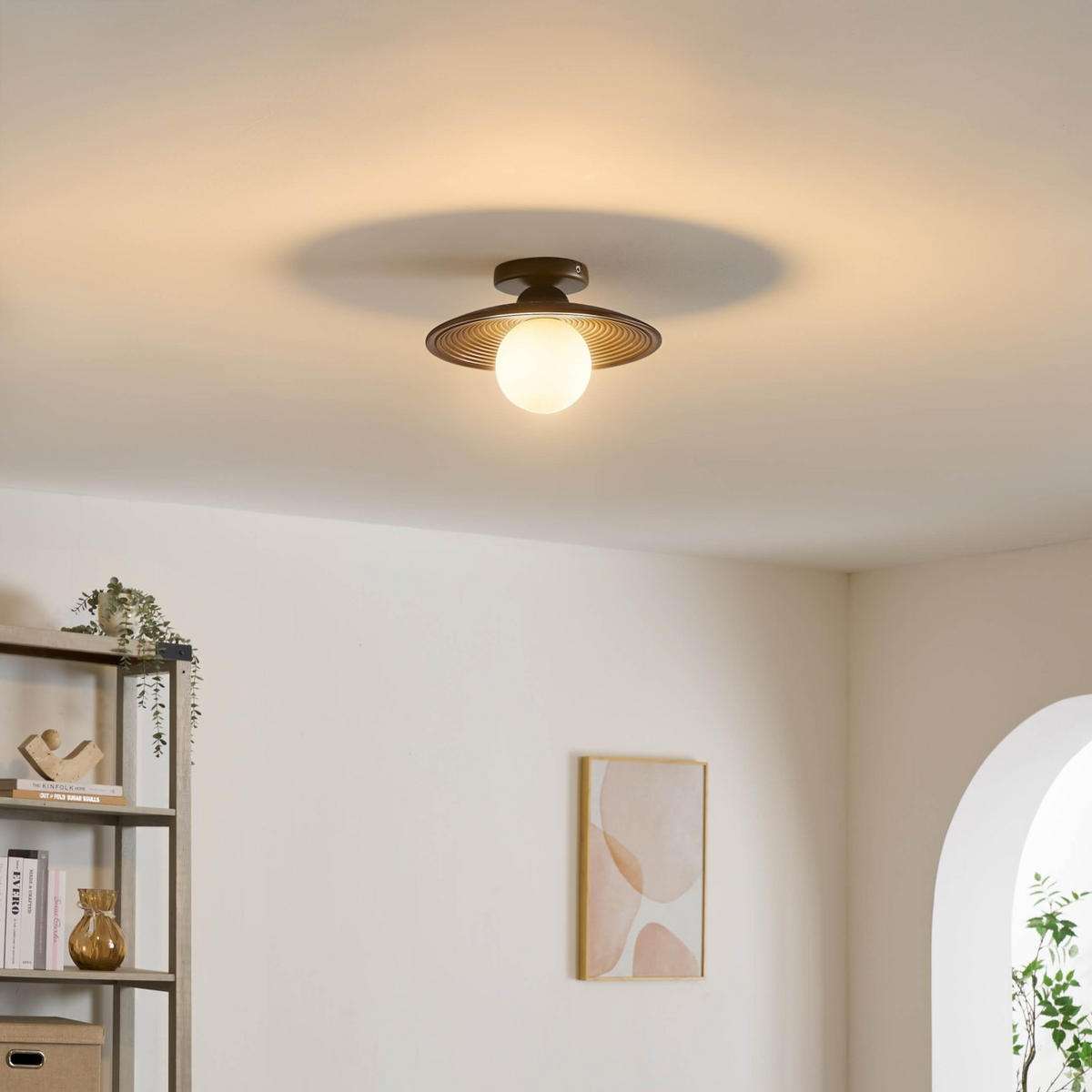 DECKENLEUCHTE Thalan, Hölzern und weiß, 15cm - Beige, Holz (15/25/25cm) - KOSILUM