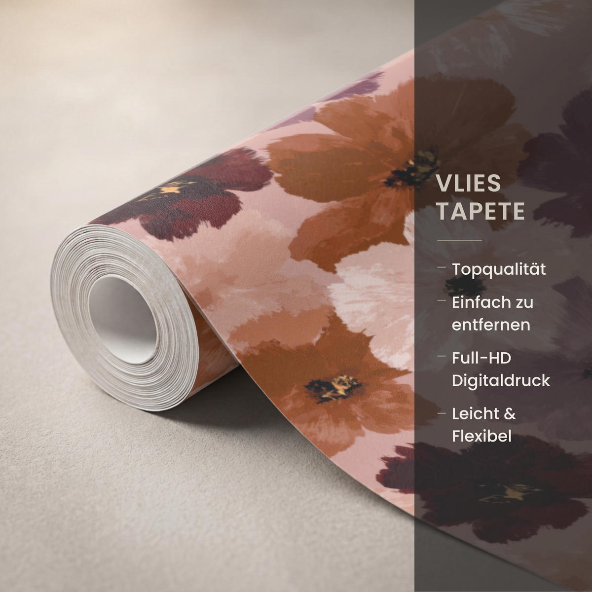 TAPETE - Blumen - Abstrakt - Erdtöne - 180x260 cm - Multicolor, Papier (180/260cm) - OnlyWow