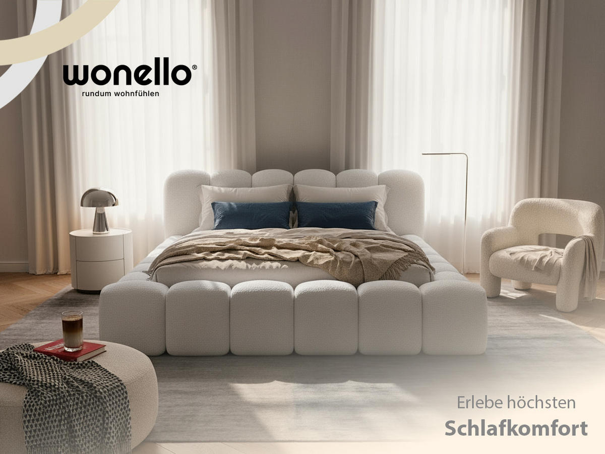 POLSTERBETT Milia 2 Off-White 160/200 cm Boucle mit Bettkasten - Weiß, Textil/Metall (160/200cm) - wonello