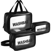 KULTURTASCHEN Set 3-teilig Transparent Wasserdicht Schwarz - Transparent, Kunststoff (14/12/22cm)