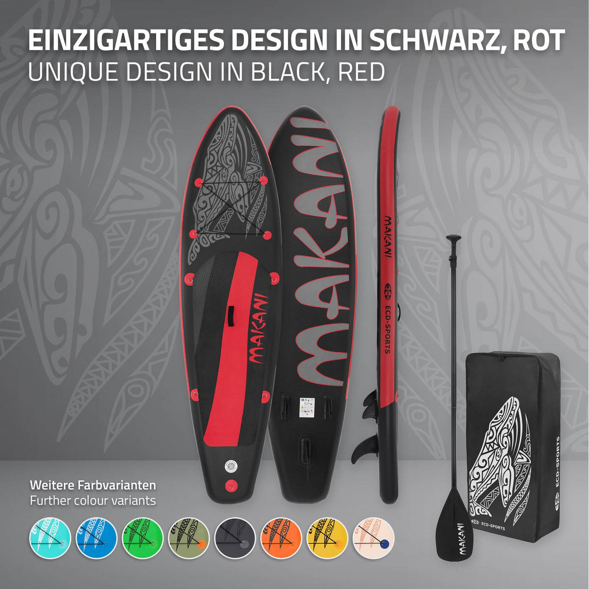 STAND UP PADDLE BOARD Makani Schwarz-Rot - Rot, Kunststoff (320/80/15cm) - ECD-Germany
