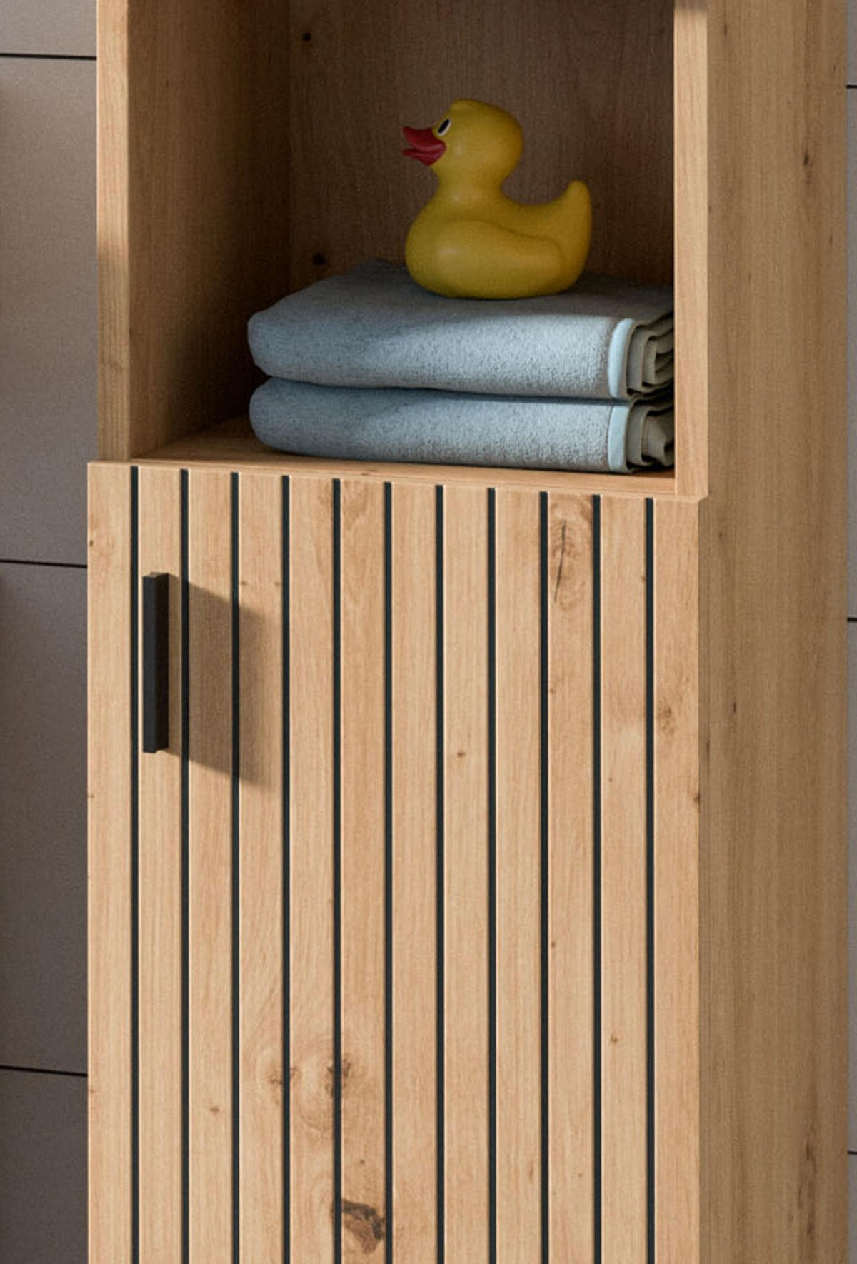 KOMMODE Eiche 30 x 95 cm, Badschrank mit Rillen - Schwarz/Eiche Artisan, Holzwerkstoff/Kunststoff (30/95/30cm) - Inn.Furn