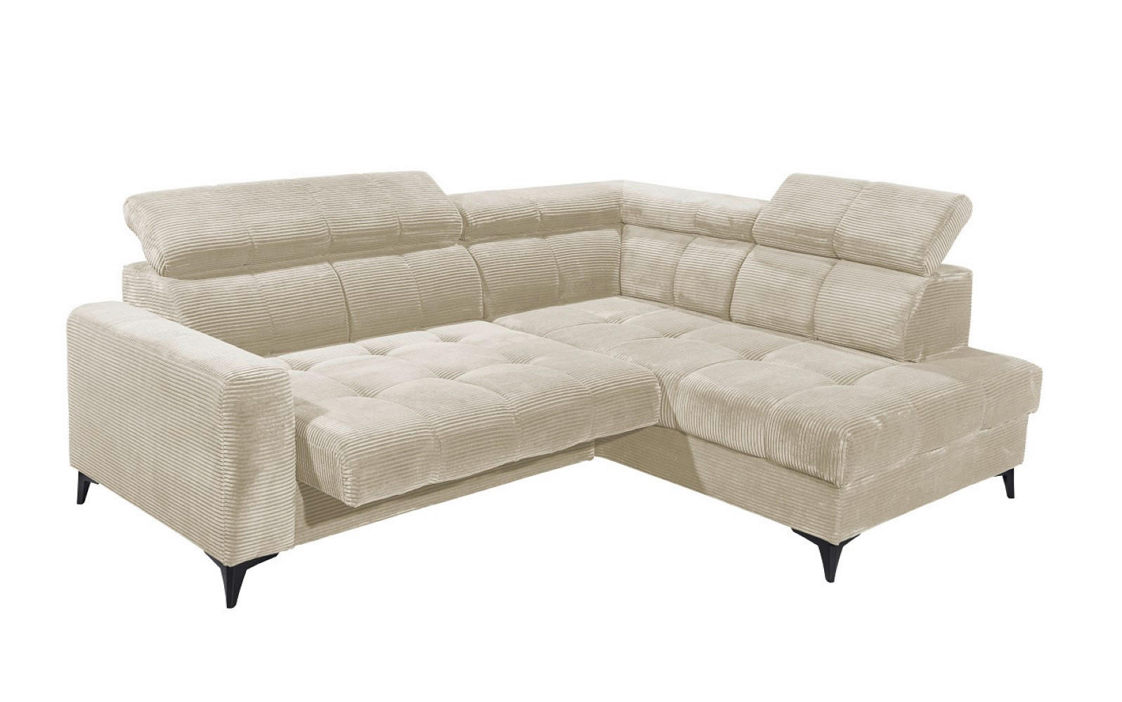 ECKSOFA mit elektronische Sitztiefenverstellung, USB-Anschluss und stilvollem Breitcord-Bezug - Beige, Textil (200/243cm) - ed exciting design