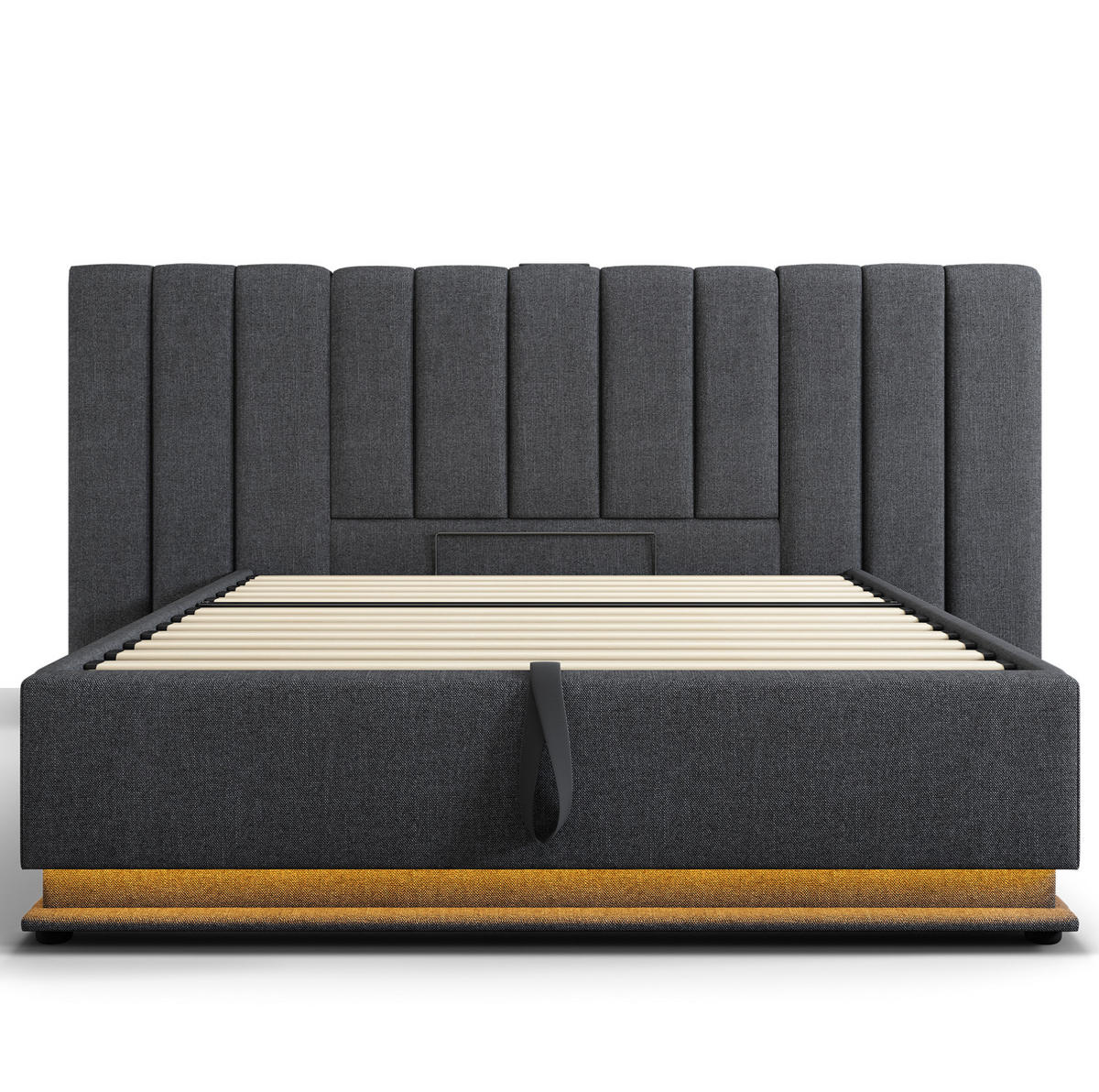 POLSTERBETT mit Stauraum, LED und USB-C 180x200 cm Leinen Grau - Grau, Metall (180/200cm) - Meubliv