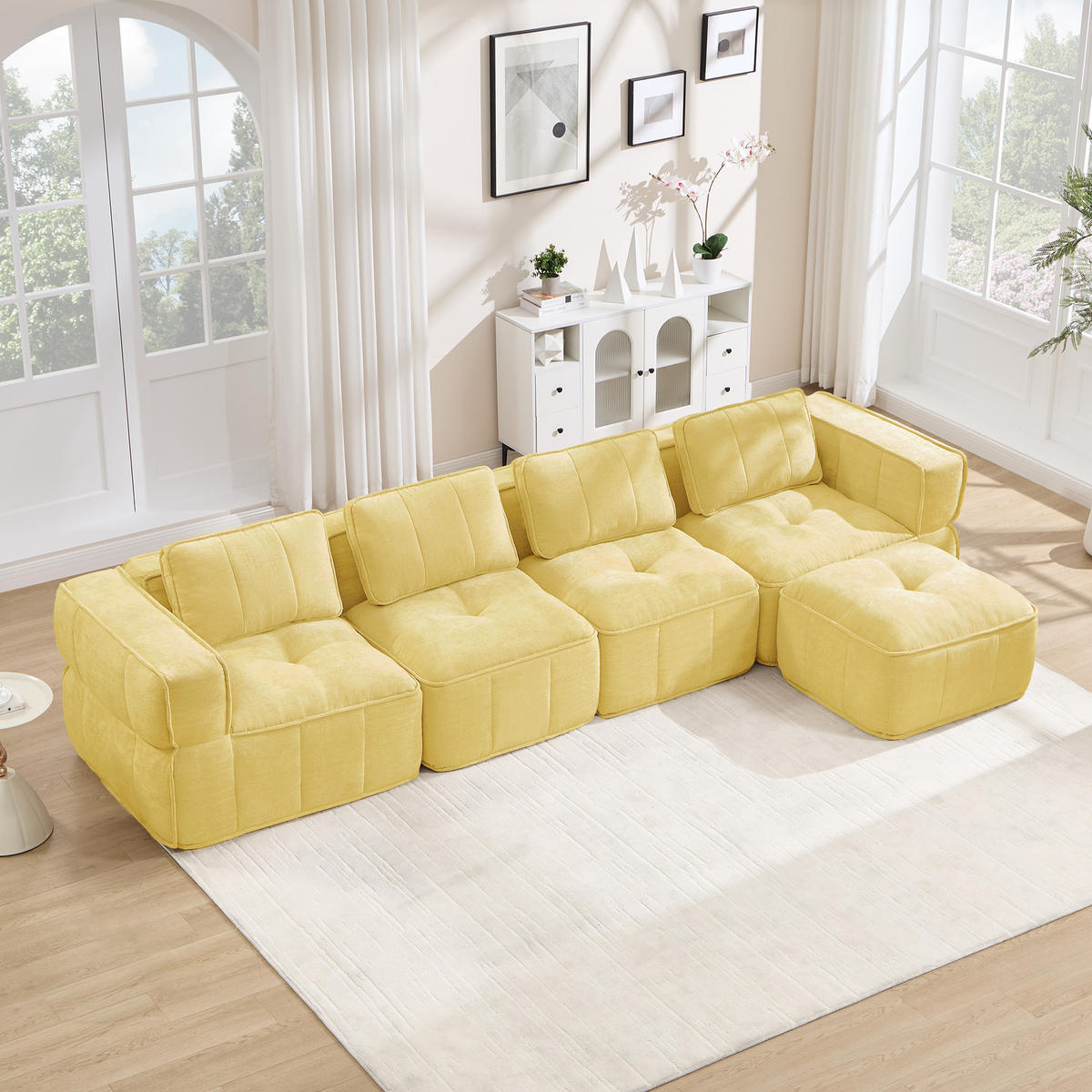 ECKSOFA 344/162/67 cm Gelb mit 1 Fußhocker - Gelb, Textil (344/162cm) - Oxeza