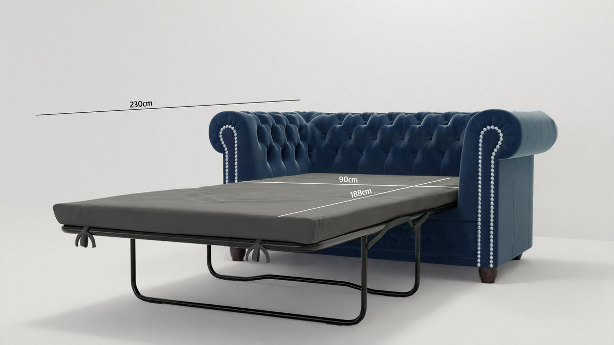 CHESTERFIELD-SOFA 2-sitzer mit Schlaffunktion Nyx Marineblau Samt - Dunkelblau/Braun, Holz/Textil (148/72/86cm) - S-Style Möbel