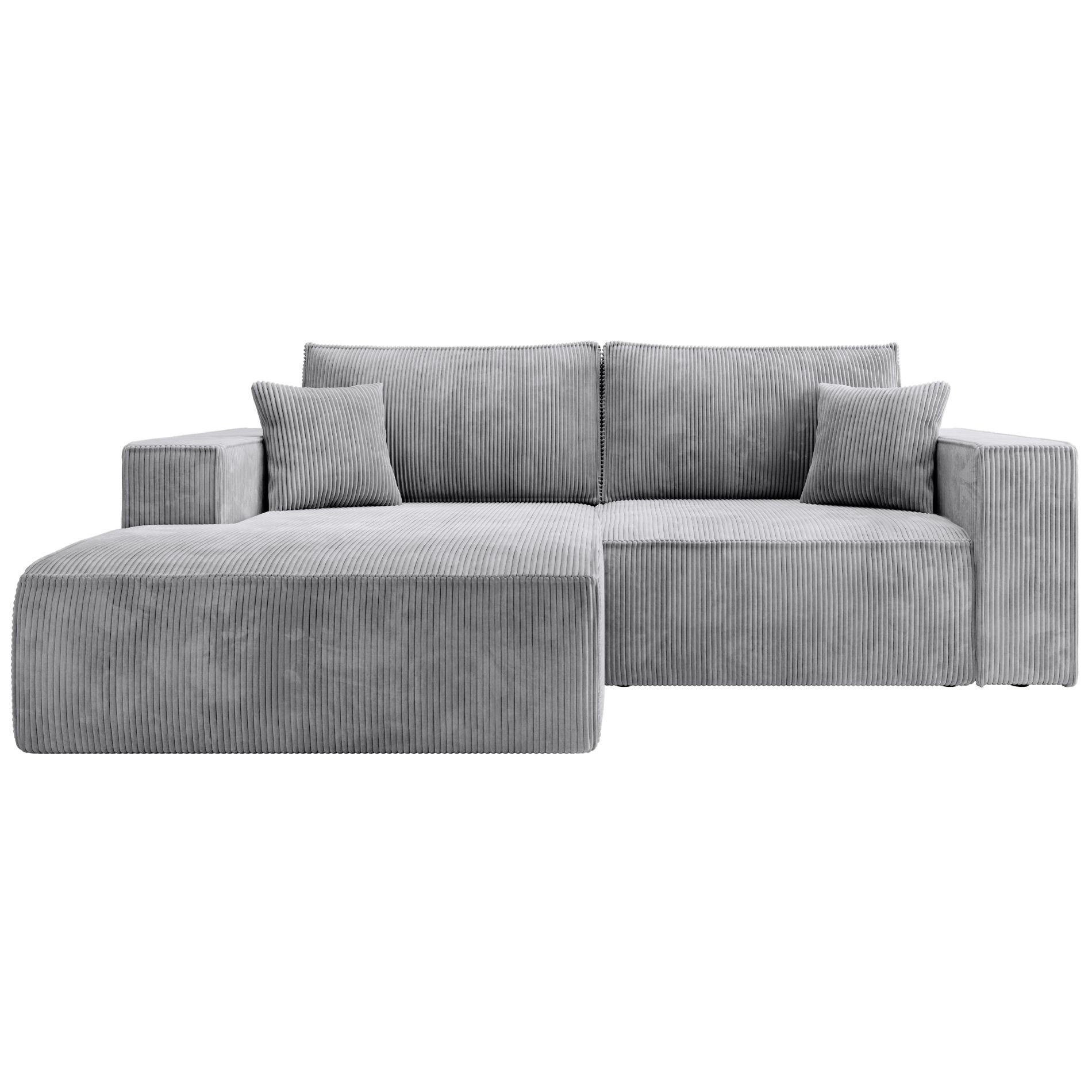 ECKSOFA Farese Mini mit Cordbezug Hellgrau, links - Hellgrau/Schwarz, Textil (240/167cm) - Selsey