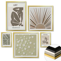 WANDBILDER 5er Set - 50x50 cm & 20x30 cm & 40x60 cm Goldrahmen - Pflanzenmotive in gedeckten Farben - Goldfarben, Kunststoff (40/60cm) - ArtPrintCave