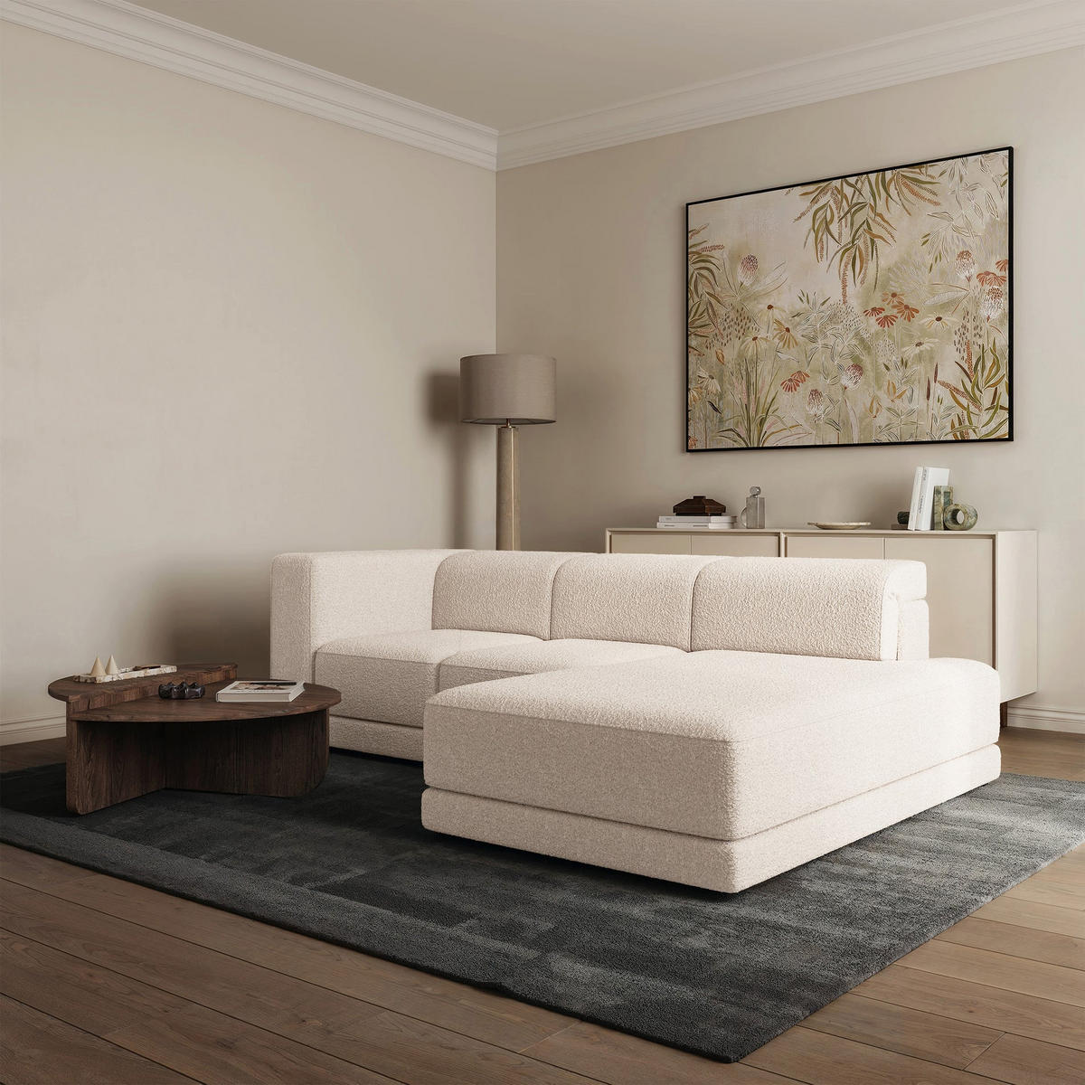 ECKSOFA Novals L-Form, 4-Sitzer, rechts 278 cm - Creme/Schwarz, Holz/Kunststoff (168/278cm) - Selsey