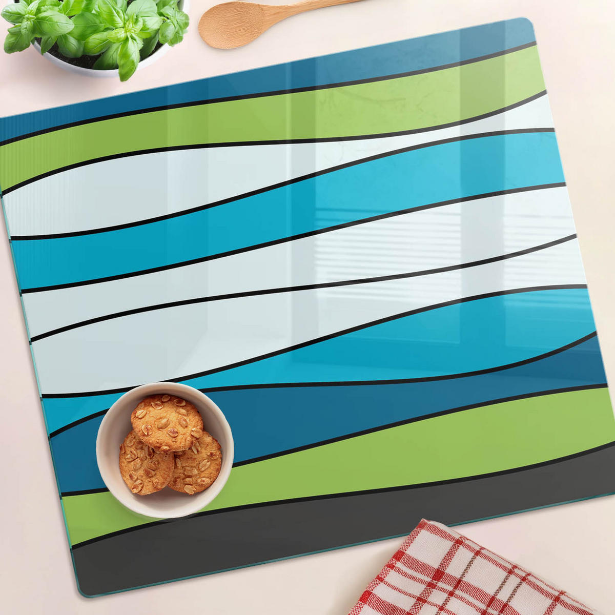 GLASPLATTE 60x52 cm Farbige Streifen - Multicolor, Glas (60/0.4/52cm) - TULUP