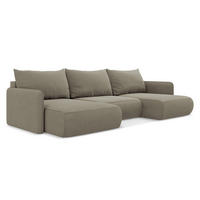 WOHNLANDSCHAFT Strukturstoff Stoff Beige - Beige/Schwarz, Kunststoff/Textil (290/86/148cm) - Makamii