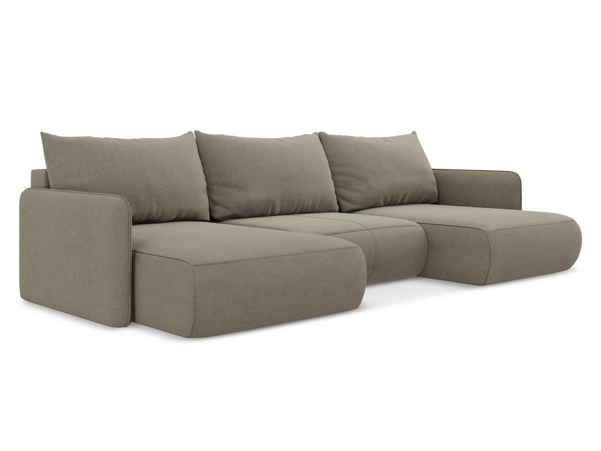 WOHNLANDSCHAFT Strukturstoff Stoff Beige - Beige/Schwarz, Kunststoff/Textil (290/86/148cm) - Makamii