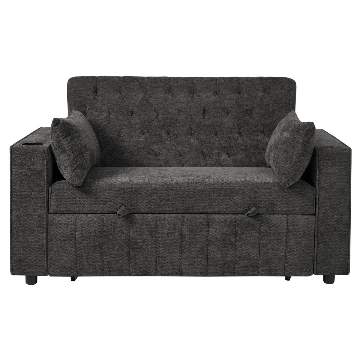 TROSJED na razvlačenje od chenillea, 140/137/84 cm siv, s USB priključkom i držačem za piće - siva, tekstil (140/84/137cm) - BEAOK