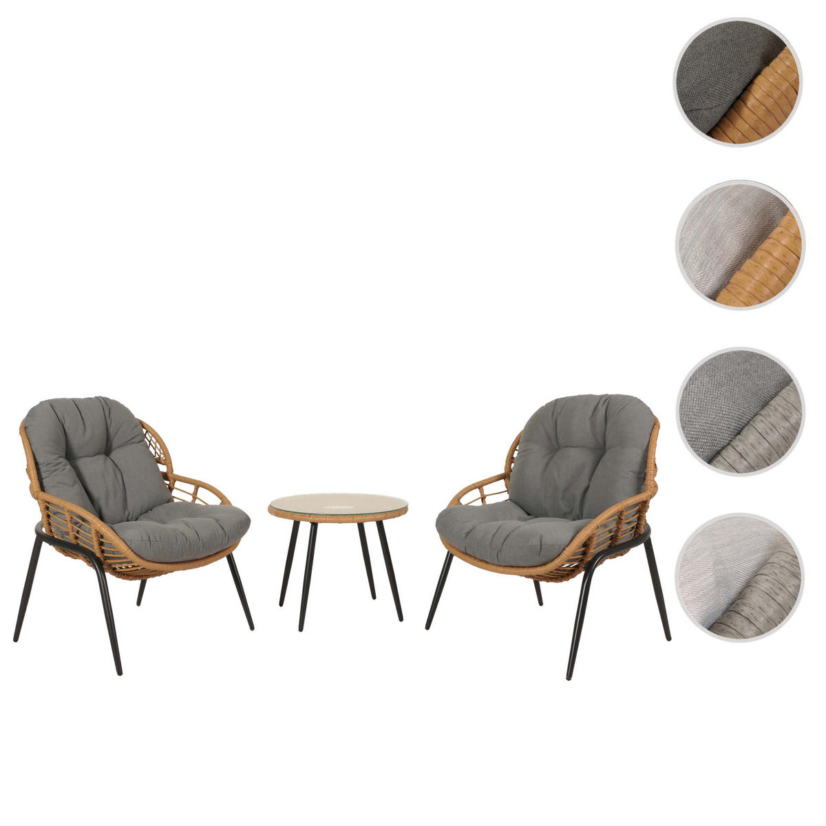 GARTEN-GARNITUR aus Poly-Rattan HxBxT 85,5x67x68cm Sitzhöhe 35cm Grau Polster Hellgrau - Grau, Kunststoff - PROREGAL
