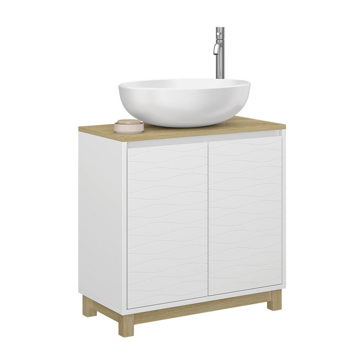 WASCHBECKENUNTERSCHRANK Livia Weiß 60 x 60 cm mit 2 Türen - Weiß/Sonoma Eiche, Holzwerkstoff (60/60/30cm) - Vicco