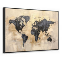 LEINWAND Bilder mit Rahmen - Weltkarte - Gold - Schwarz - Abstrakt - 150x100 - Kupferfarben, Textil (150/100cm) - MuchoWow
