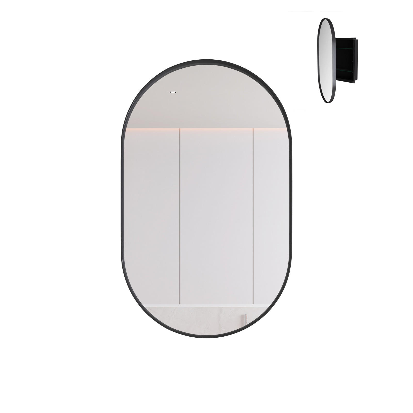 SPIEGELSCHRANK Bad Schwarz mit Metallrahmen, Glasablagen und Wandmontage - Schwarz, Glas/Holz (10/85/51cm) - PARAFTA HOME