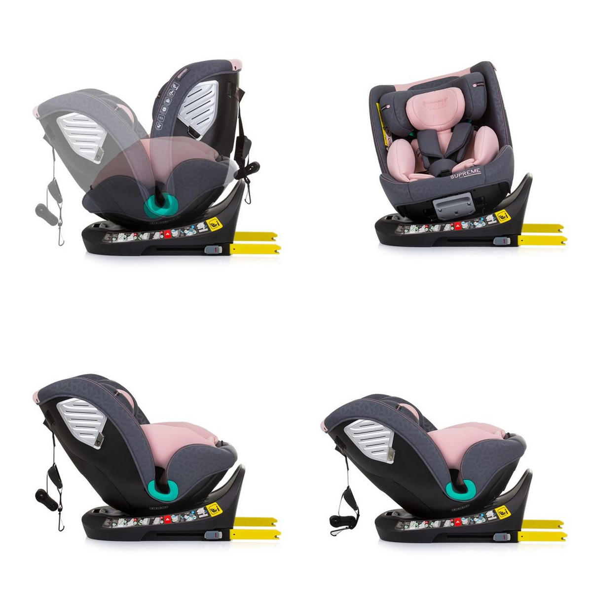 KINDERSITZ i-Size Supreme rosa (40-150 cm) verstellbar 360° drehbar Isofix - Rosa, Kunststoff (44/75/45cm) - Chipolino