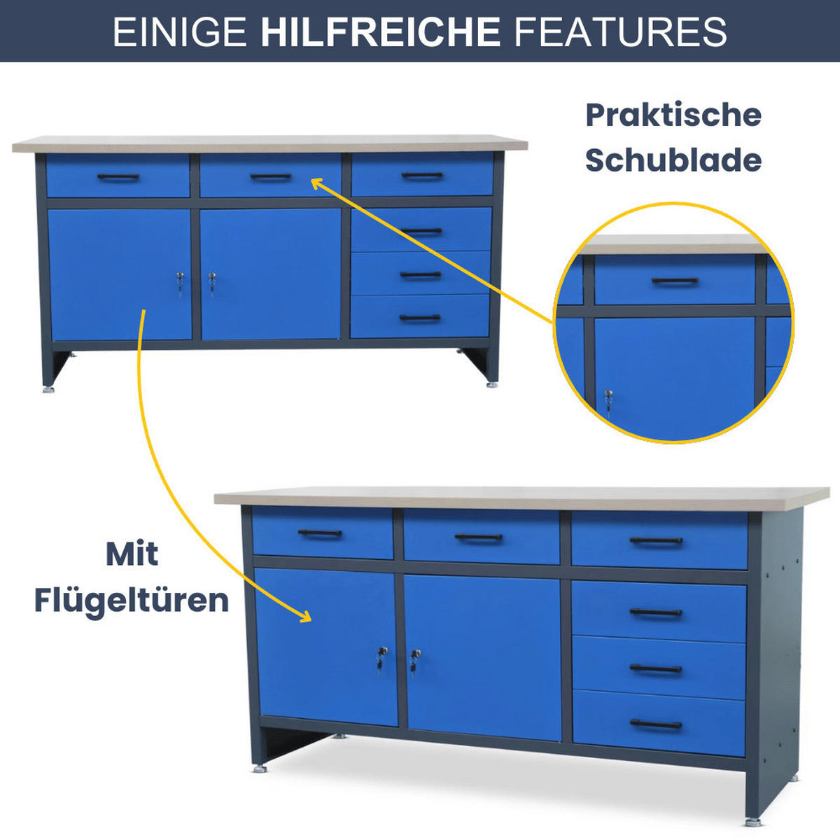 WERKBANK Werkstatt KARL 2x Tür 85x170x60cm Anthrazit-Blau - Anthrazit, Metall (170/85/60cm) - DELUKE