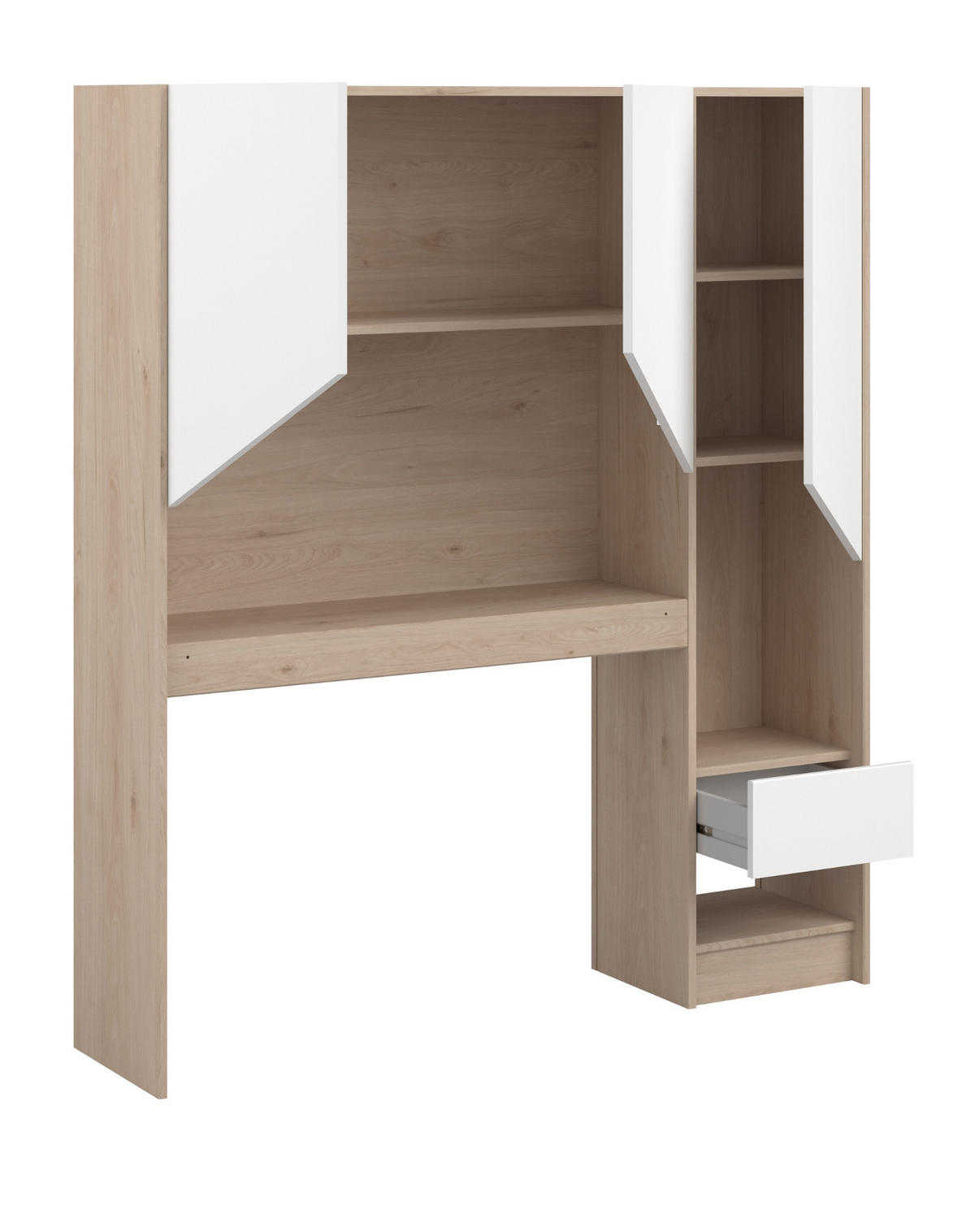 JUGENDBETT 90 x 200, Set mit Stauraumbett und Schrank - Eichefarben/Weiß, Holz/Holzwerkstoff (90/200cm) - Parisot Meuble