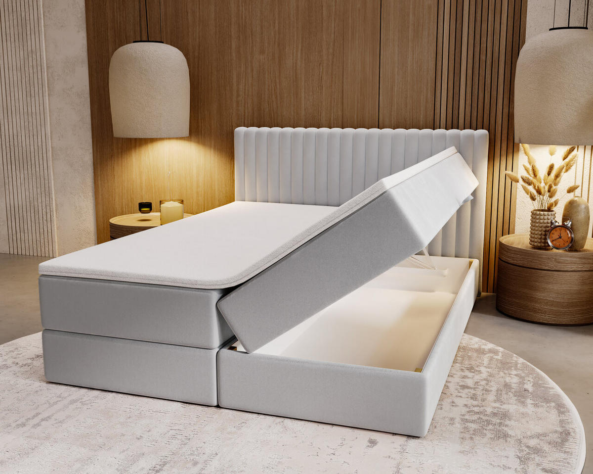 BOXBETT Marbella 180x200 Hellgrau - Hellgrau, Holz/Textil (180/200cm) - Graingold