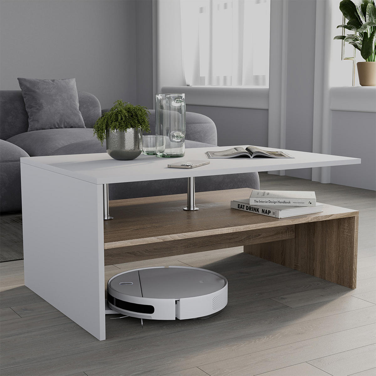 KONFERENČNÍ STŮL Amato Bílá/Sonoma - bílá/Sonoma dub, kompozitní dřevo (52.6/90/42.2cm) - Vicco