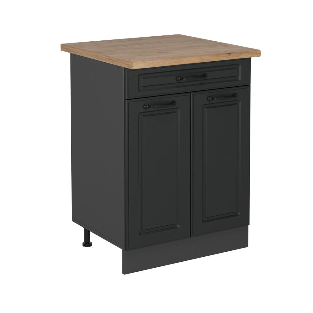 KÜCHENUNTERSCHRANK R-Line Anthrazit Landhaus 60 cm , AP Eiche - Anthrazit, Holzwerkstoff (60/81.6/60cm) - Vicco