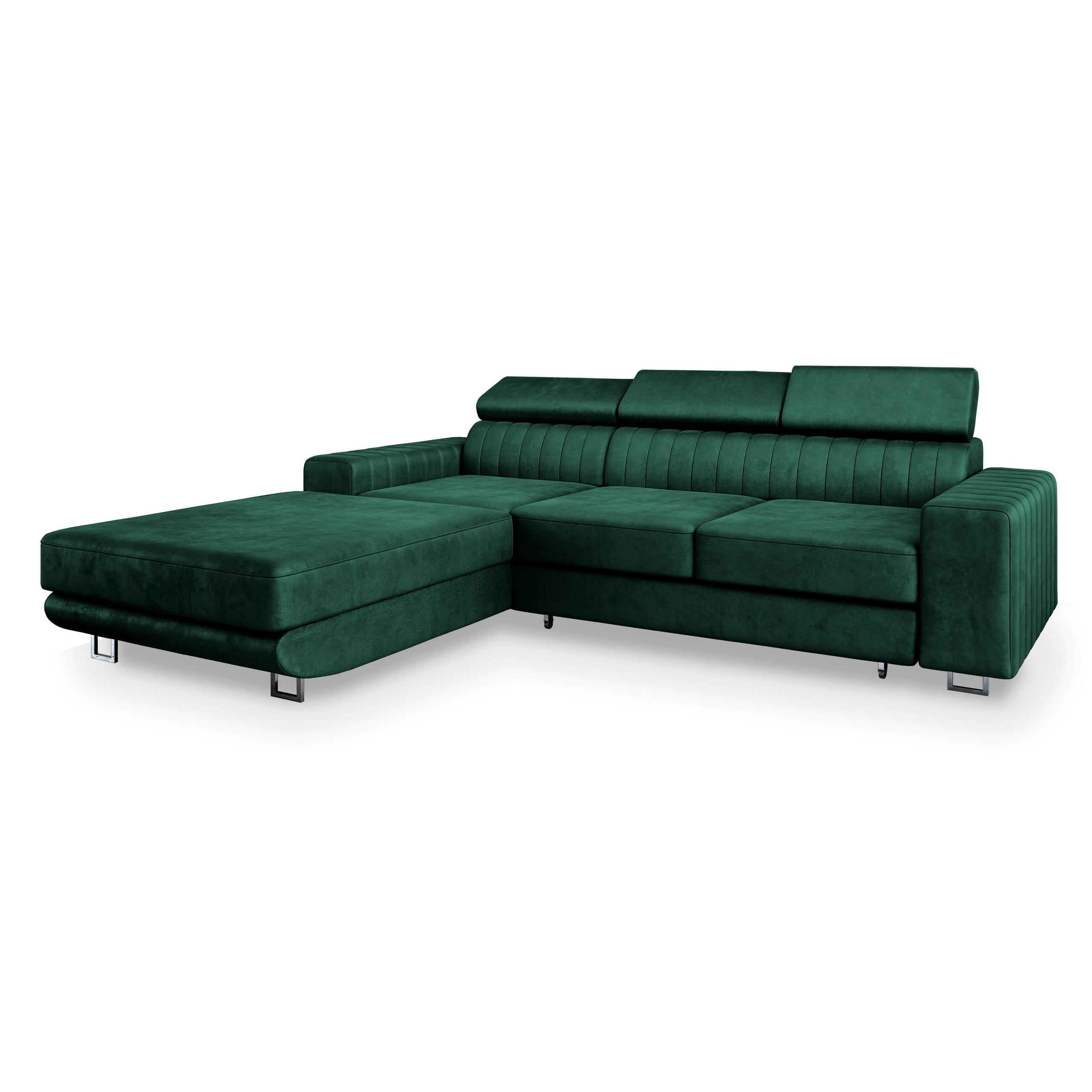 ECKSOFA NOTO L-S Grün Velours-Stoff mit Schlaffunktion - Grün, Holz (267/190cm) - MASSENO
